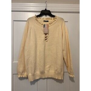 BTFBM SWEATER WOMENS SIZE Large BUTTON UP LONG SLEEVE Cream Ruffle Long Sleeves